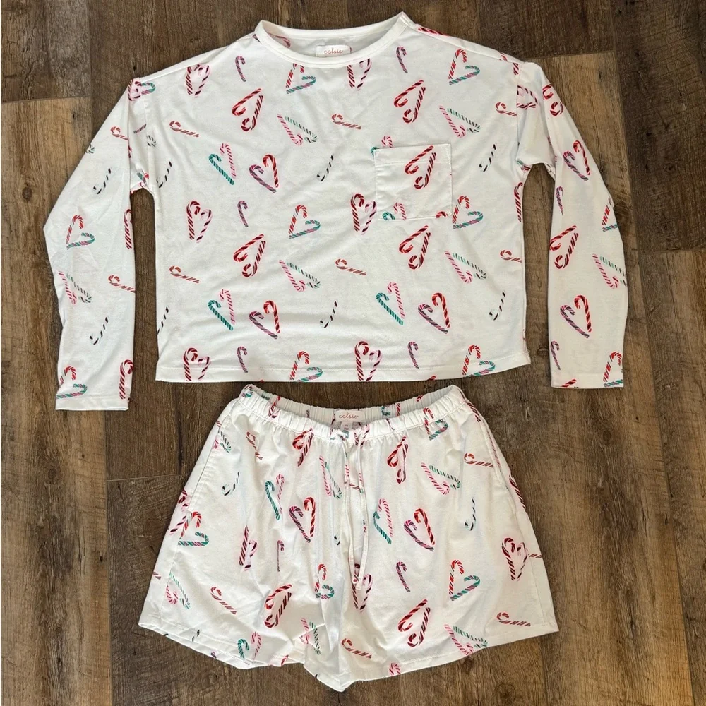 Colsie Christmas Candy Cane Hearts Pajamas Set, Size XS